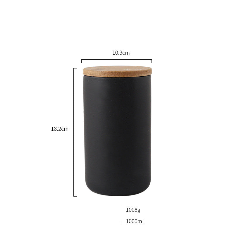 Kitchen Ceramic Wooden Lid Sealed Storage Jar