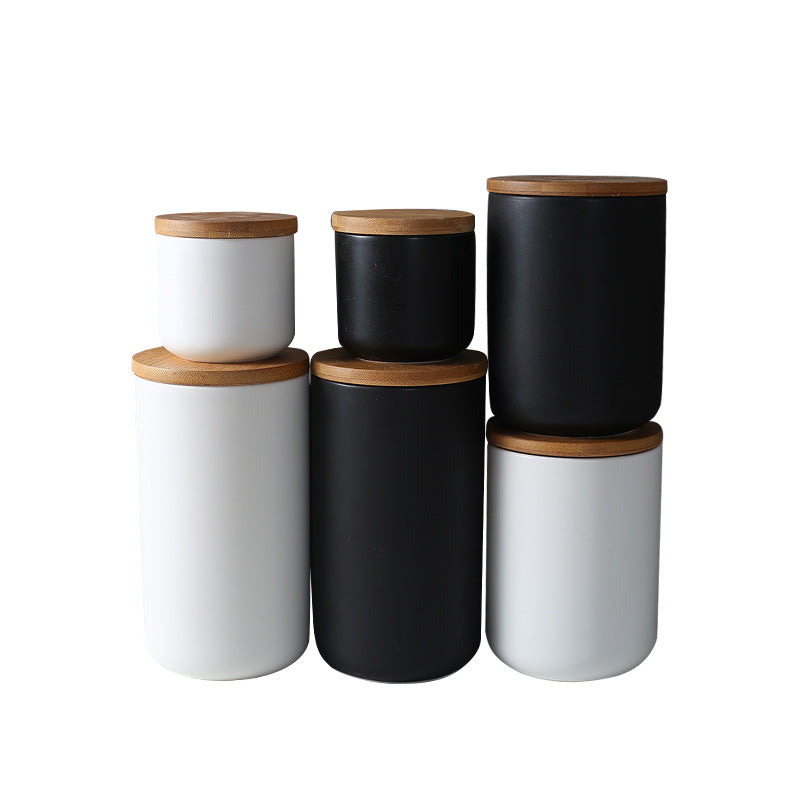 Kitchen Ceramic Wooden Lid Sealed Storage Jar