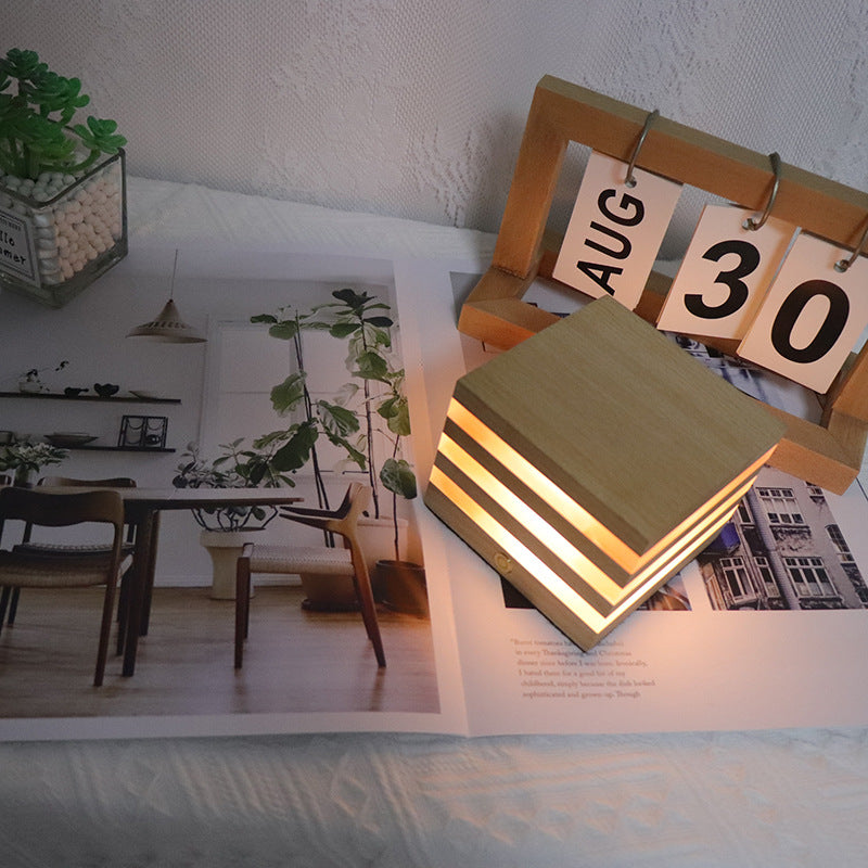 Wooden Rechargeable LED Night Light Nordic Girl Heart