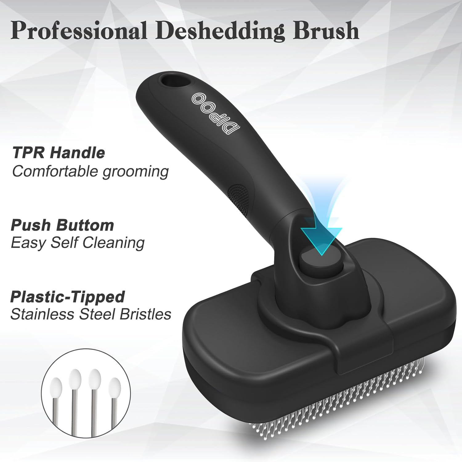 Dipoo Self-Cleaning Pet Shedding Brush for Dogs & Cats (Black)