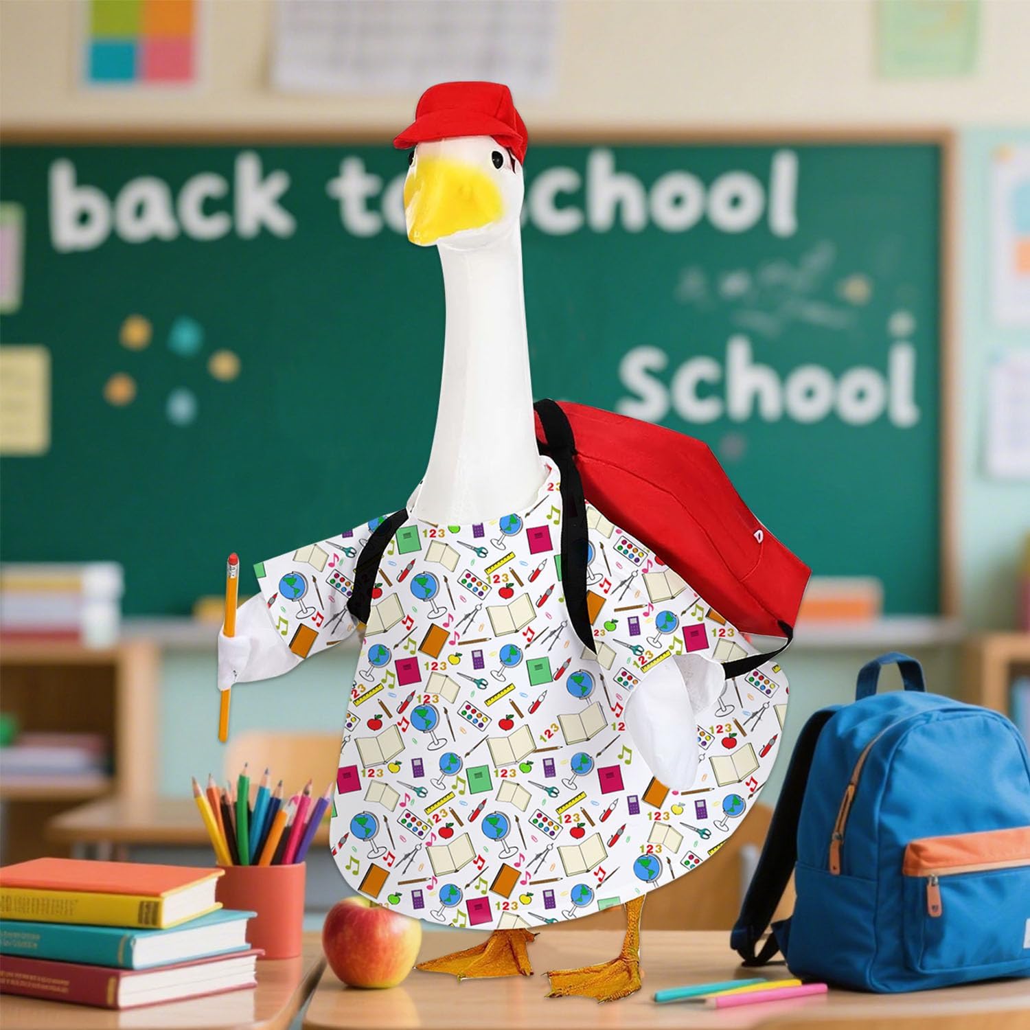 AZYM Back to School Porch Goose Outfit – 4-Piece Set for 23″ Yard Statue