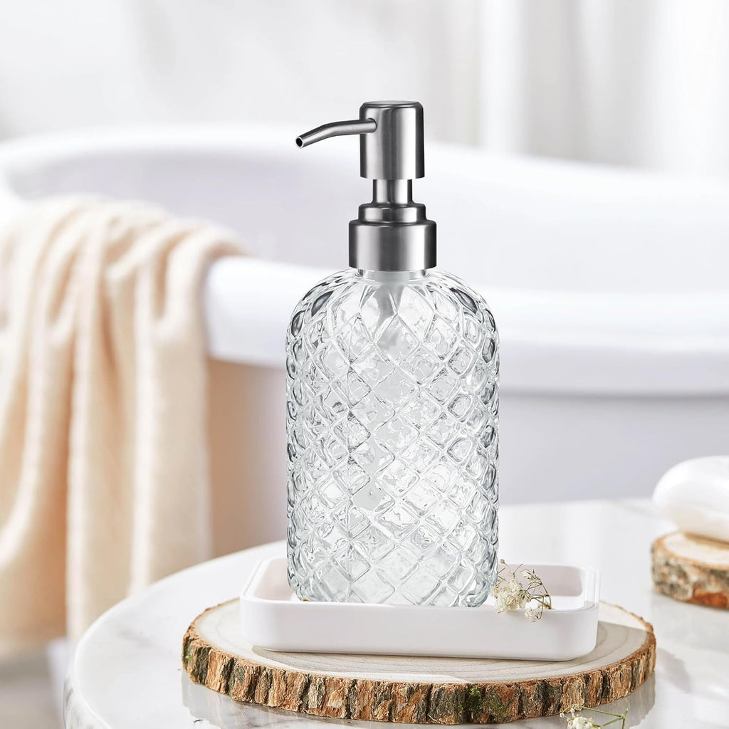 14oz Refillable Glass Soap Dispenser with Stainless Steel Pump