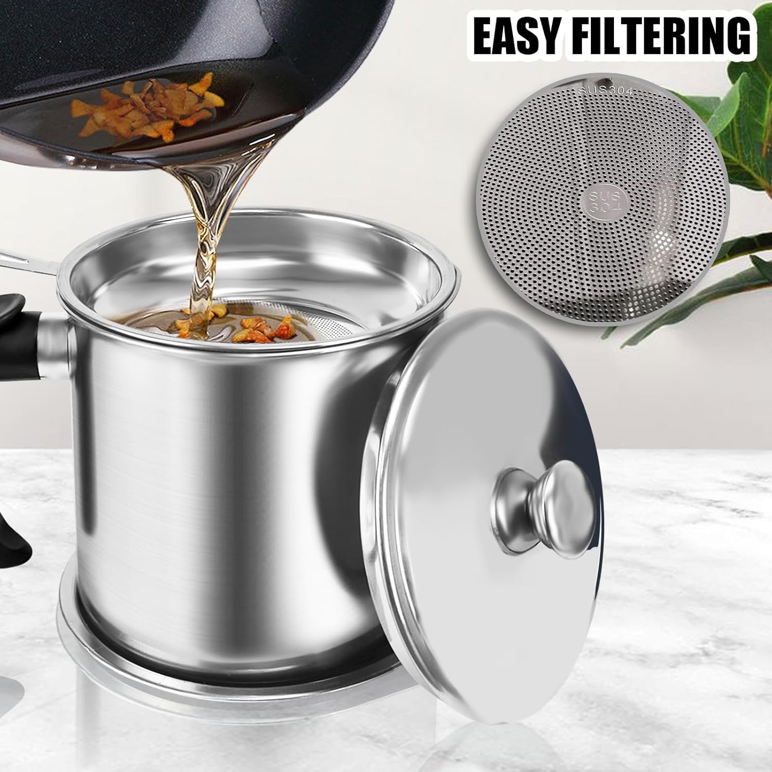 Jtshy Bacon Grease Container with Strainer – 1.3L