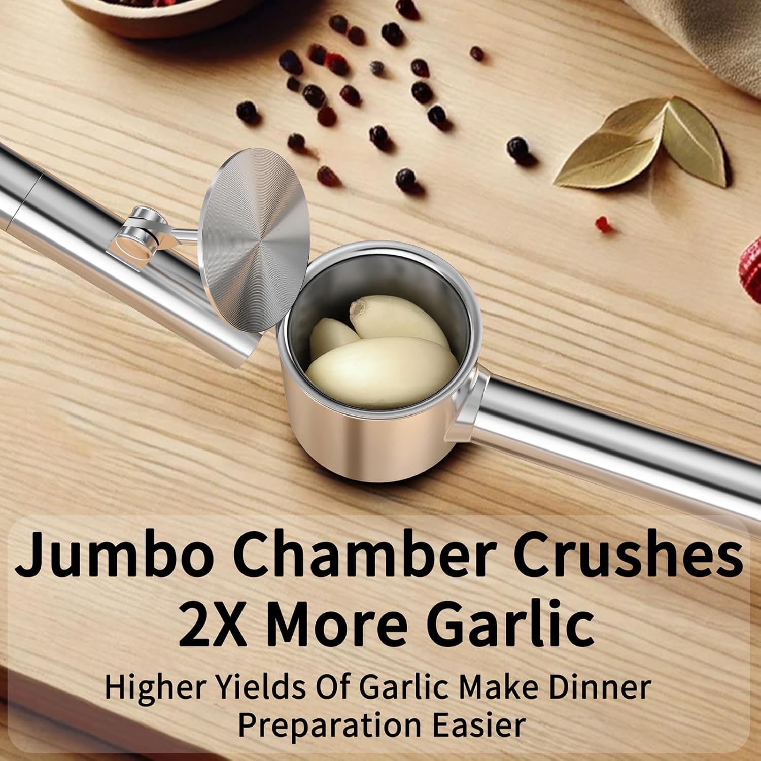 5-in-1 Stainless Steel Garlic Press & Mincer – Heavy Duty, Large