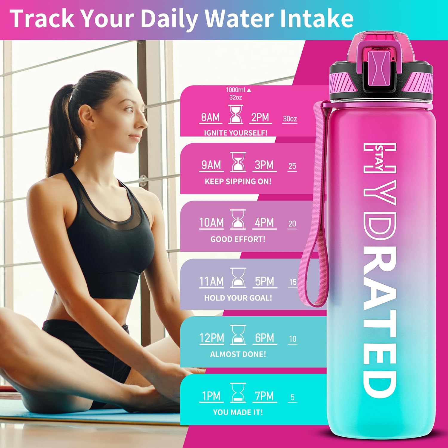 QLUR 32oz BPA Free LeakProof Water Bottle With Straw