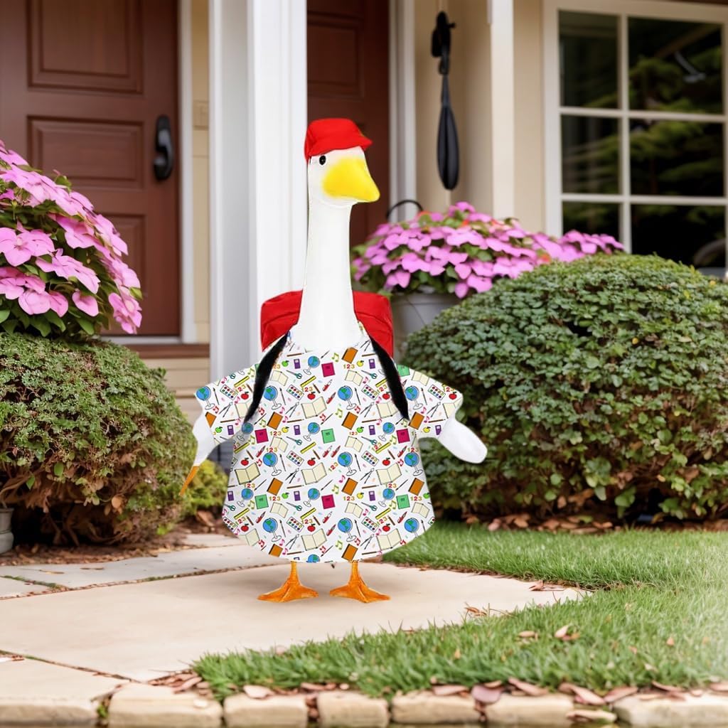 AZYM Back to School Porch Goose Outfit – 4-Piece Set for 23″ Yard Statue