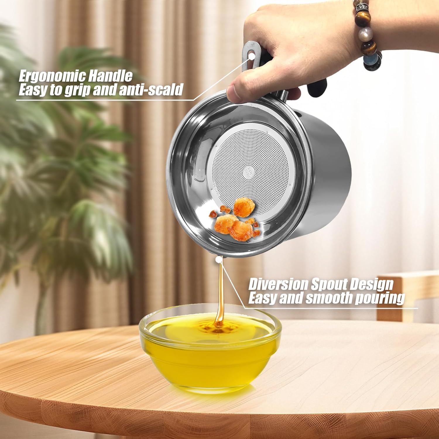 Jtshy Bacon Grease Container with Strainer – 1.3L
