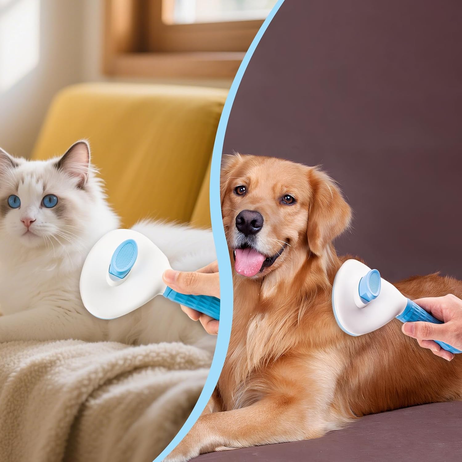 Depets Self-Cleaning Slicker Grooming Brush for Pets