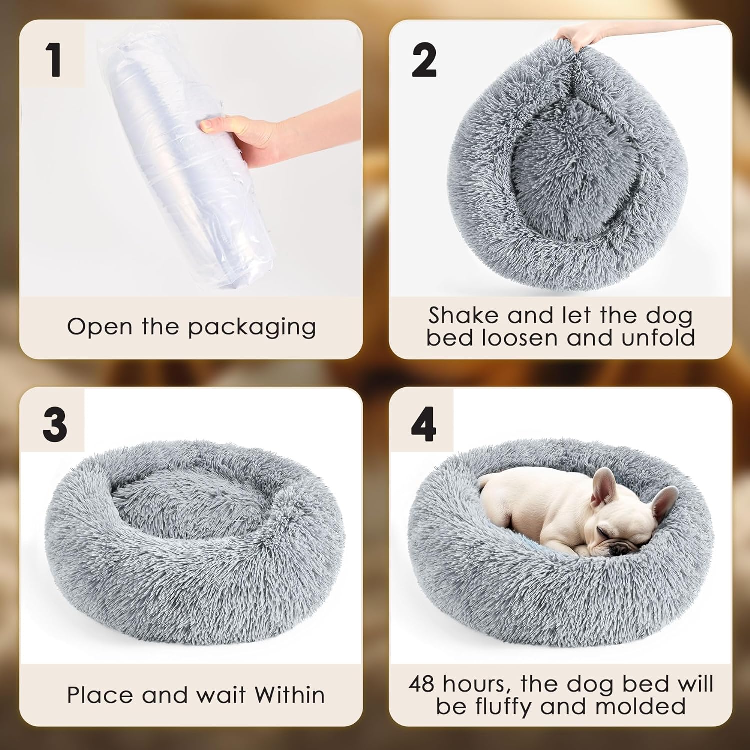 Hoewina Calming Donut Pet Bed – 20in (Light Grey)