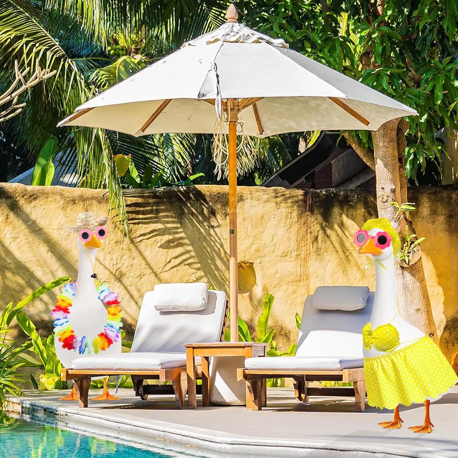 LipLopBest Summer Bikini Goose Outfit – 2 Sets for 23″ Porch Goose (Hawaiian Luau)