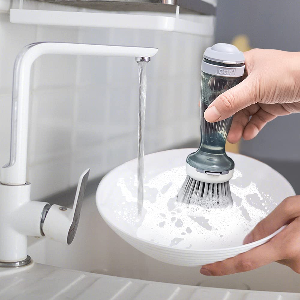 Pot Brush With Soap Dispenser For Dishes